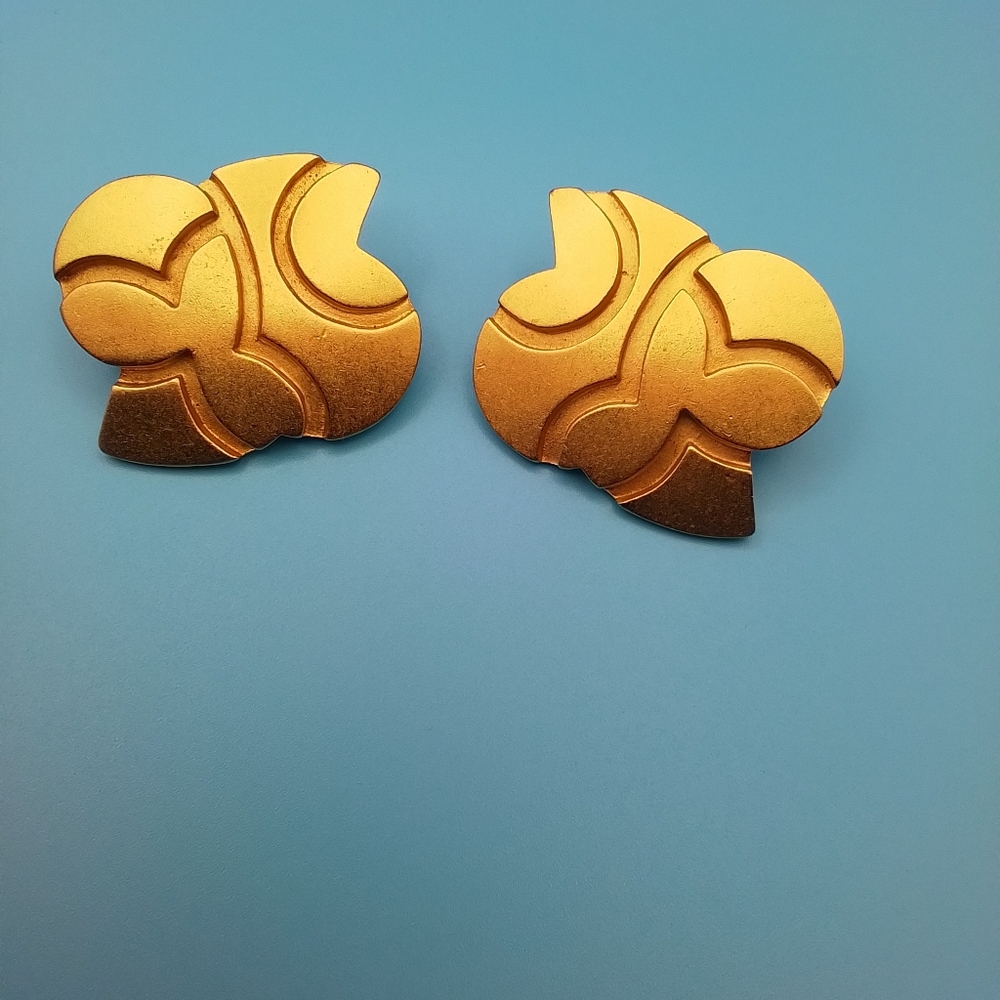 Monet Goldtone  Abstract Clip On Earrings